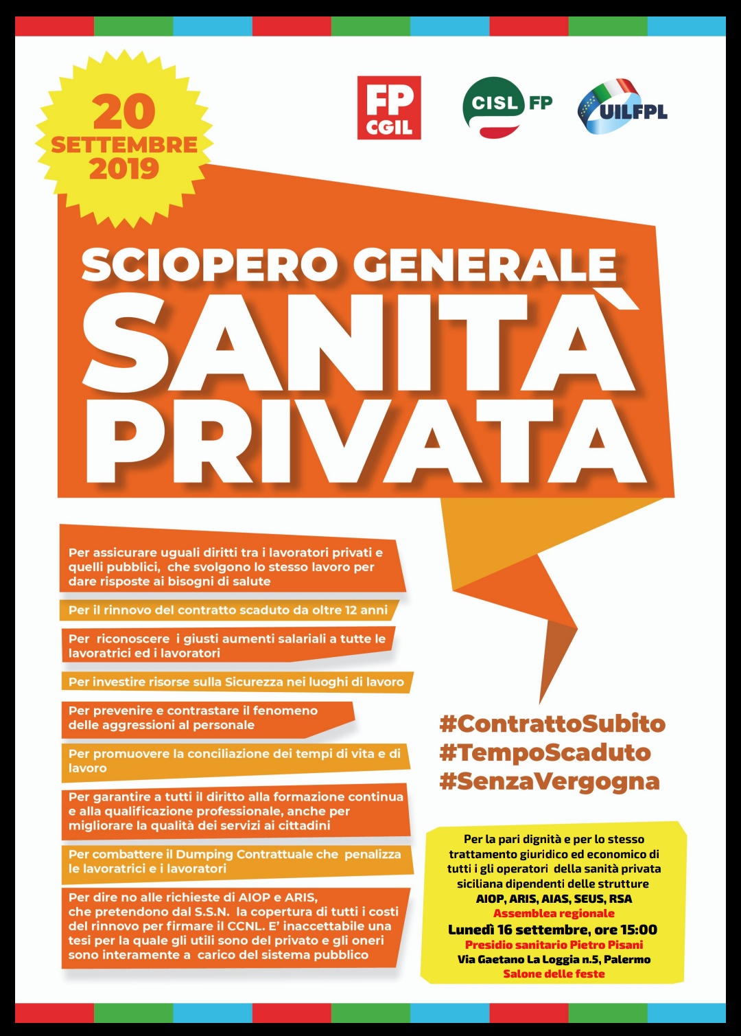 Rinnovo CCNL sanità privata: stallo nella trattativa con Aiop e Aris, domani a Palermo l’attivo unitario regionale in vista dello sciopero nazionale